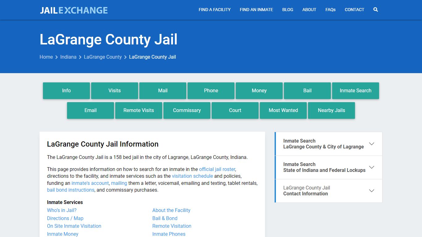 LaGrange County Jail, IN Inmate Search, Information